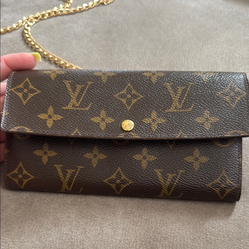 Louis Vuitton Brown Monogram Wristlet with Gold Hardware